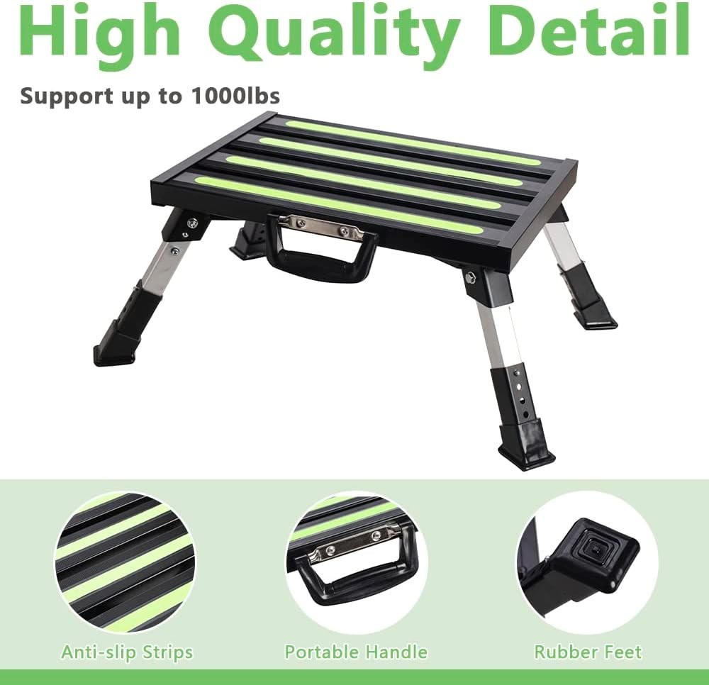 RV Steps, 4-Level Adjustable Folding Step Stool with Non-Slip Rubber Feet