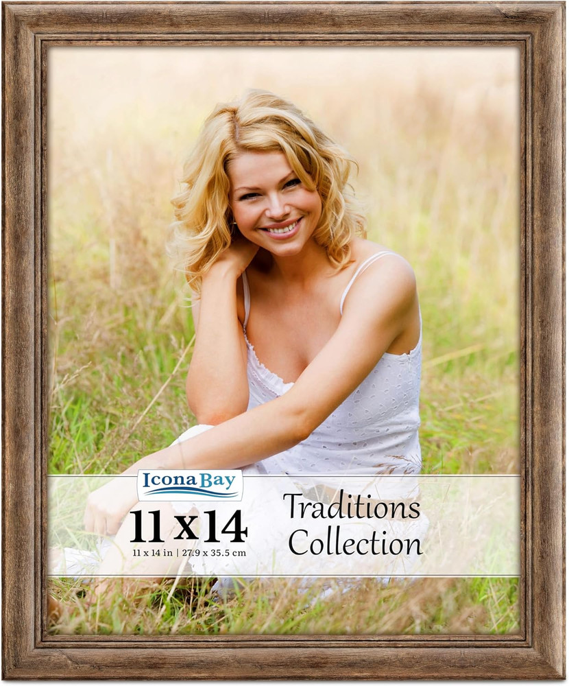 - 11X14 Chestnut Brown Picture Frame - Rustic Wood Pattern - Lightly Distressed