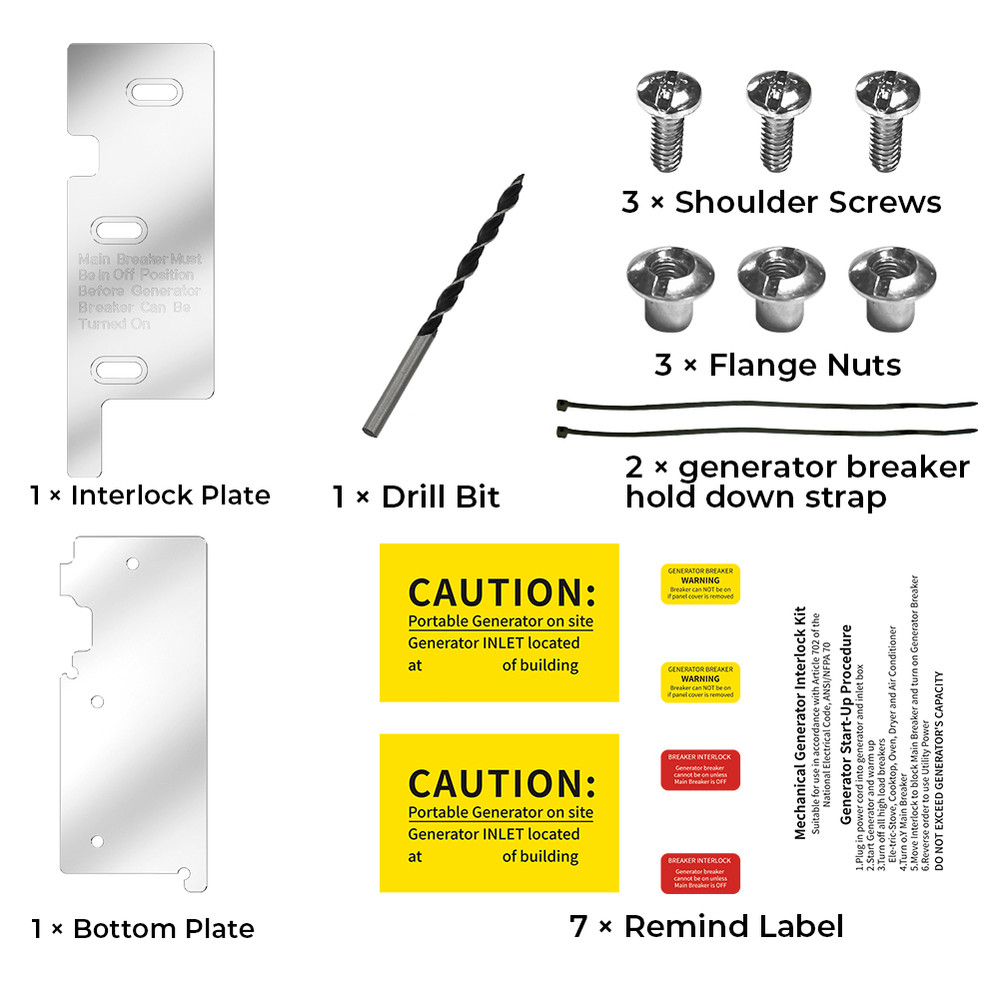 Billet For Square D 200A Panel Main Breaker Horizontal Generator Interlock Kit