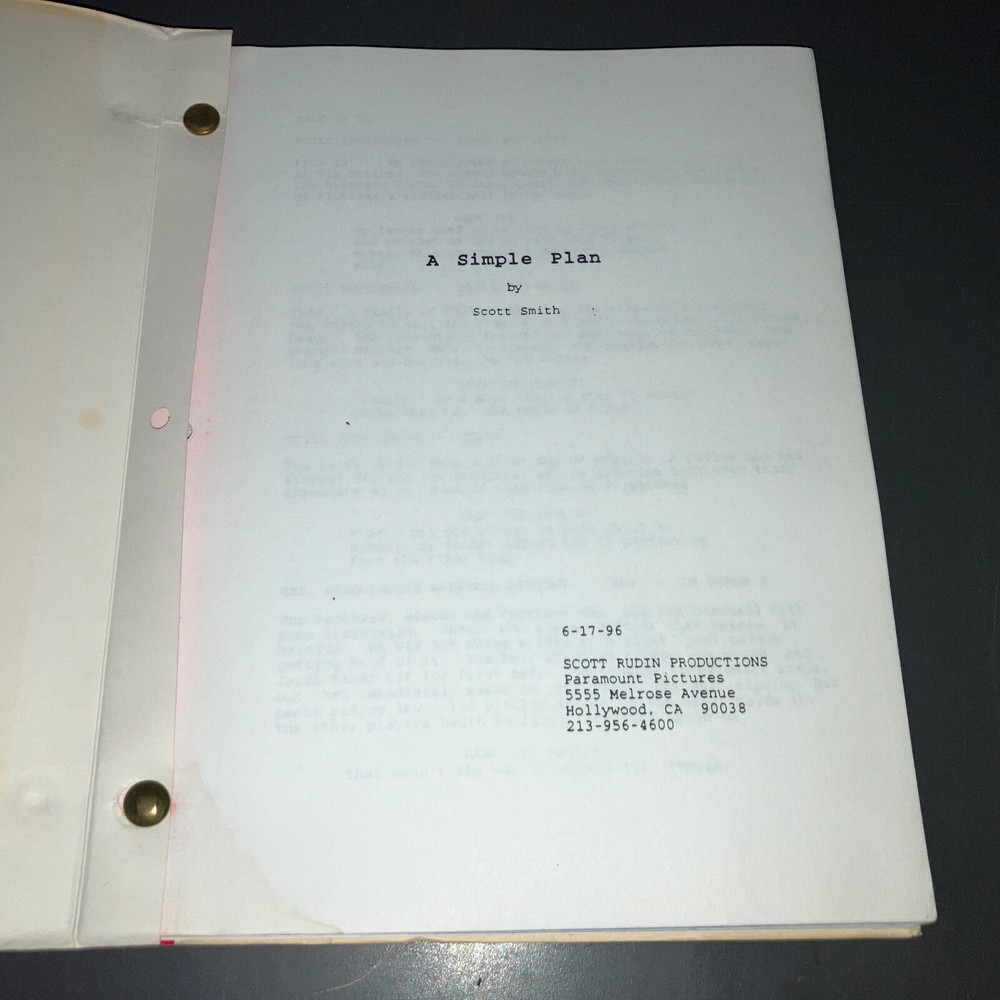 A SIMPLE PLAN (6/17/96) Sam Raimi Neo-Noir / CAA Agency Covers + COA!