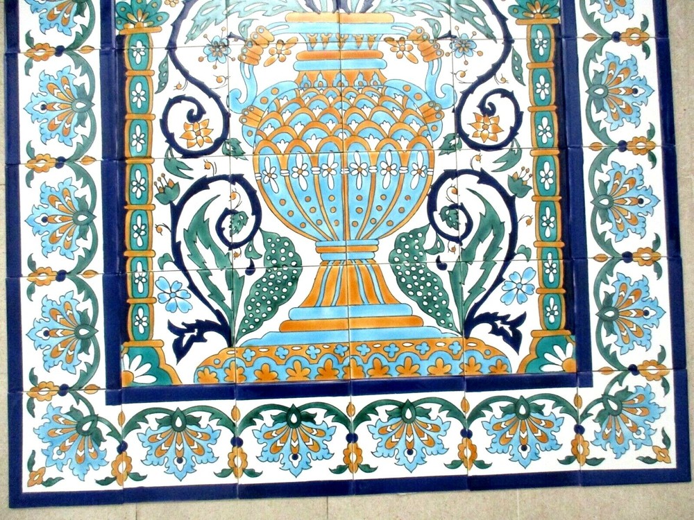 36" x 48" Hand painted Ceramic tile art panel vase floral mural Backsplash