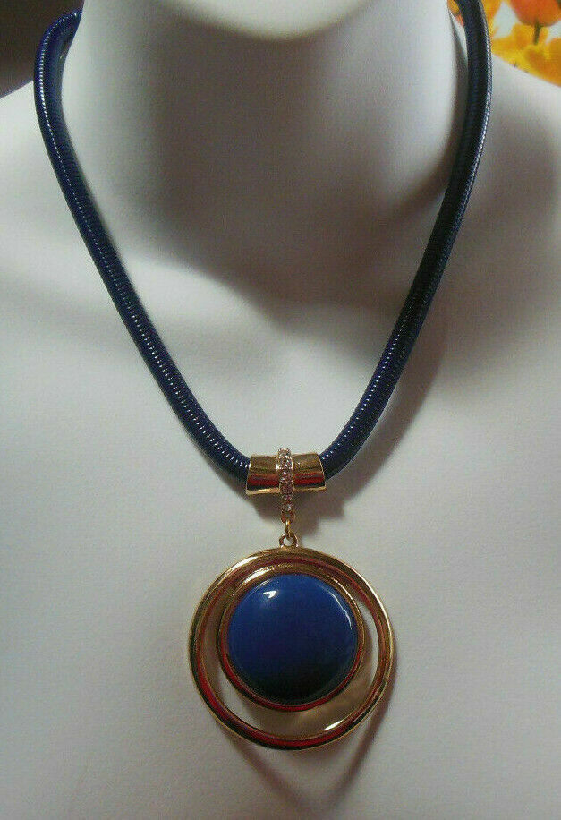 Signed Mika Blue Snake Chain Pendant Necklace