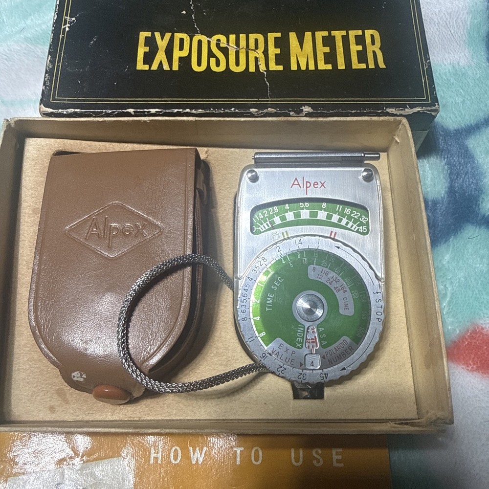 Vintage Alpex Hand Held Exposure light  Meter In Box With Paperwork
