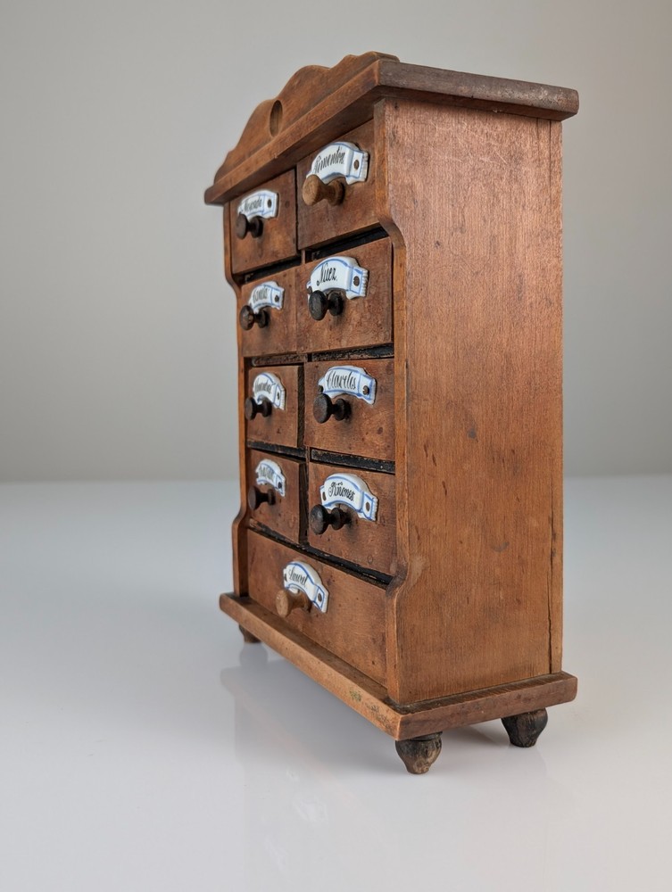 Spanish Rustic Wooden Spice Tree with Ceramic Labels, 1930s