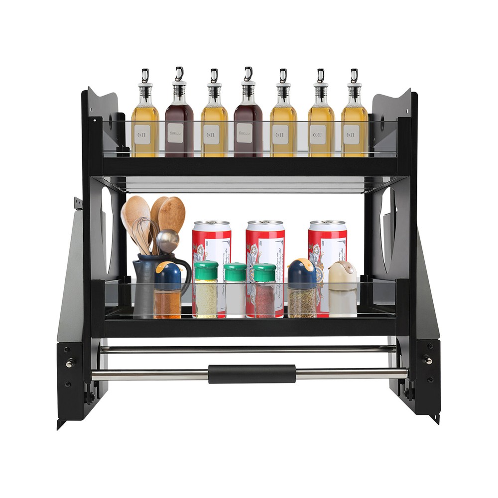 Pull Down Cabinet Organizer 2 Tier Pull-Out Cabinet Wall Shelf Spice Dishes Rack