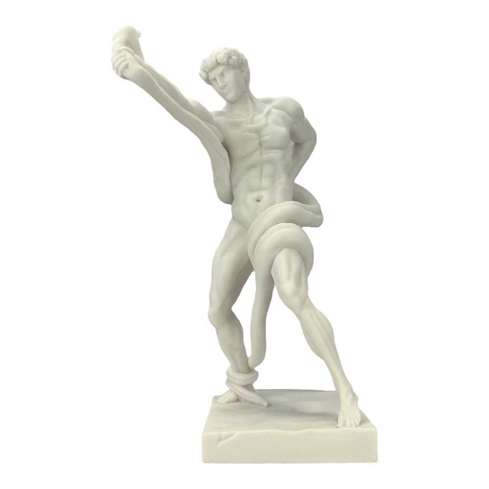 An Athlete Wrestling With A Python Man Snake Marble Statue Sculpture