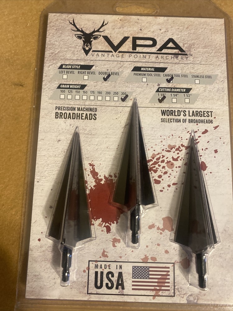 VANTAGE POINT ARCHERY VPA Broadhead 3 Bladed Solid head 300 grs 3 pack