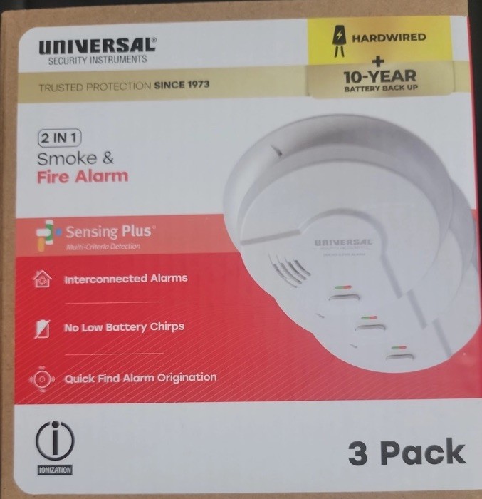 Universal Security 3 Pack Hardwired Smoke Detector W/ Ionization Sensor