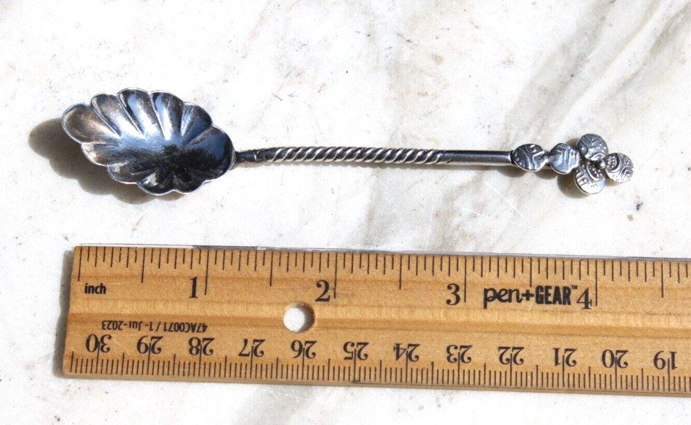 Antique Silver Berry Spoon w/Twisted Handle Shell Shape-#B2