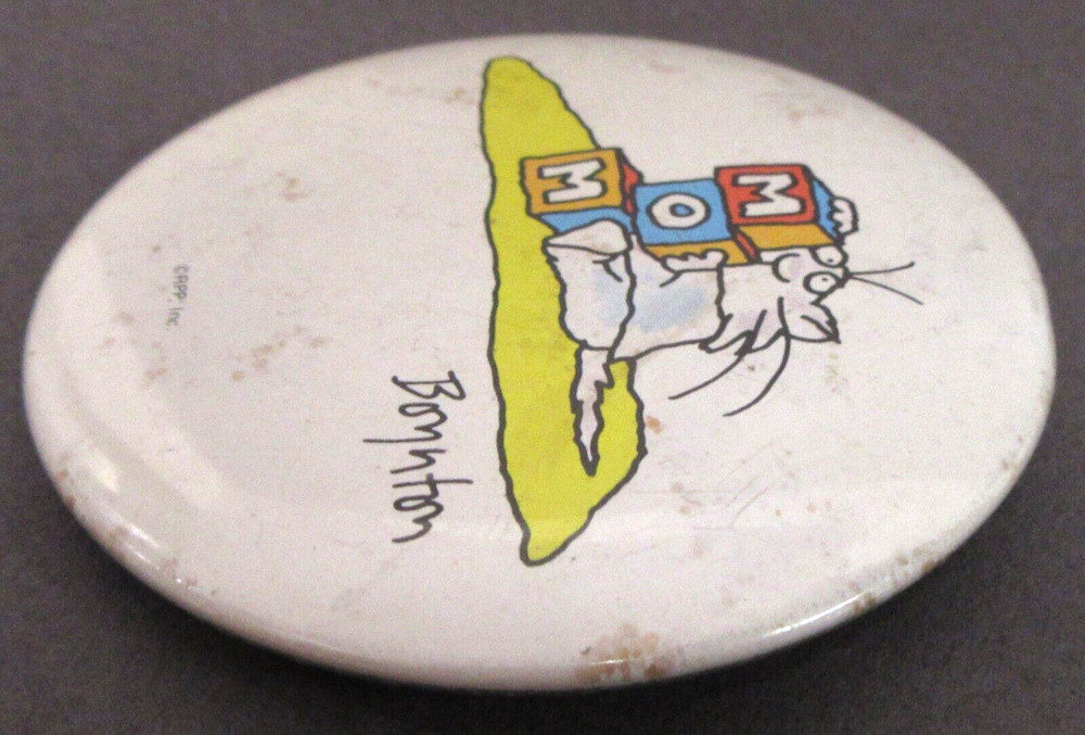 MOM cat playing with blocks 2.25" Sandra Boynton pinback button fb