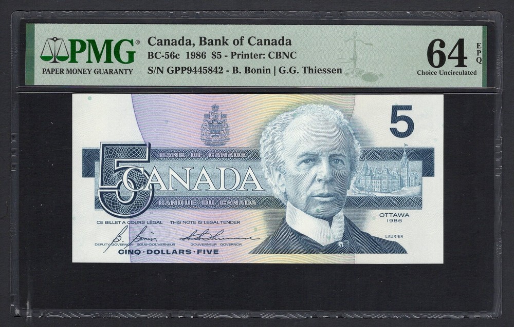 Canada 5 Dollars 1986 BC-56c Uncirculated Graded 64