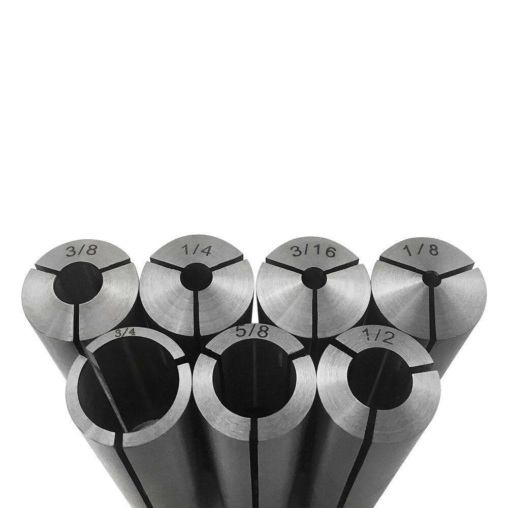7 Pc 1/8'' - 1/2'' MT3 Round Collet Set 3/8''-16 Drawbar Thread