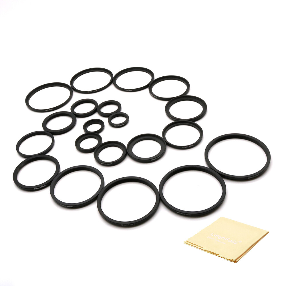 20PCS Camera Lens Filter Adapter with 10x Step Up Ring + 10x Step Down Ring Sets
