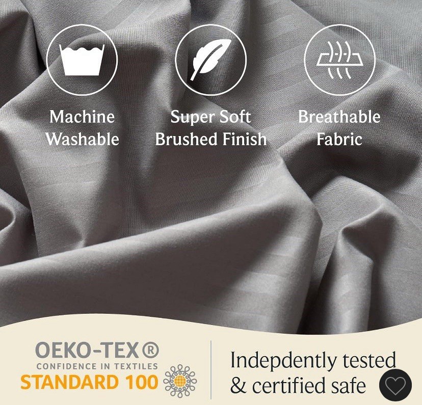 4 PC Light Grey Twin Microfiber Striped Performance Sheet Set, Soft Cooling