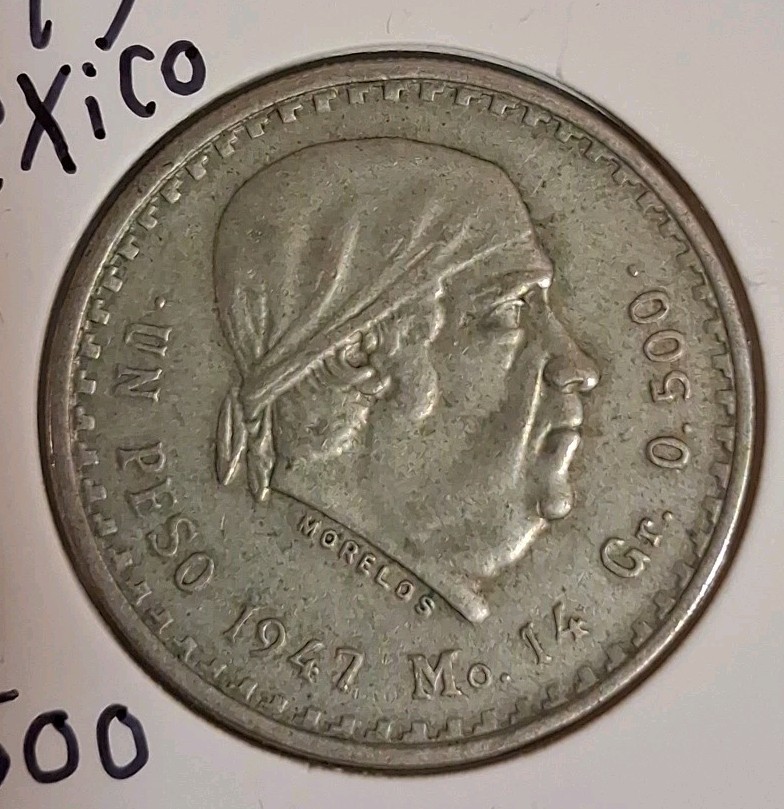 1947 Mexico 1 Peso .500 Silver