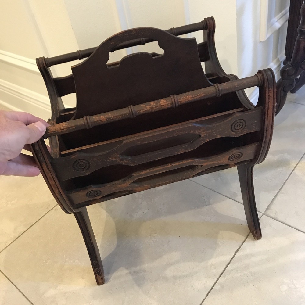 Antique / Vintage Cherry Wood Magazine Rack Solid Wood . ￼