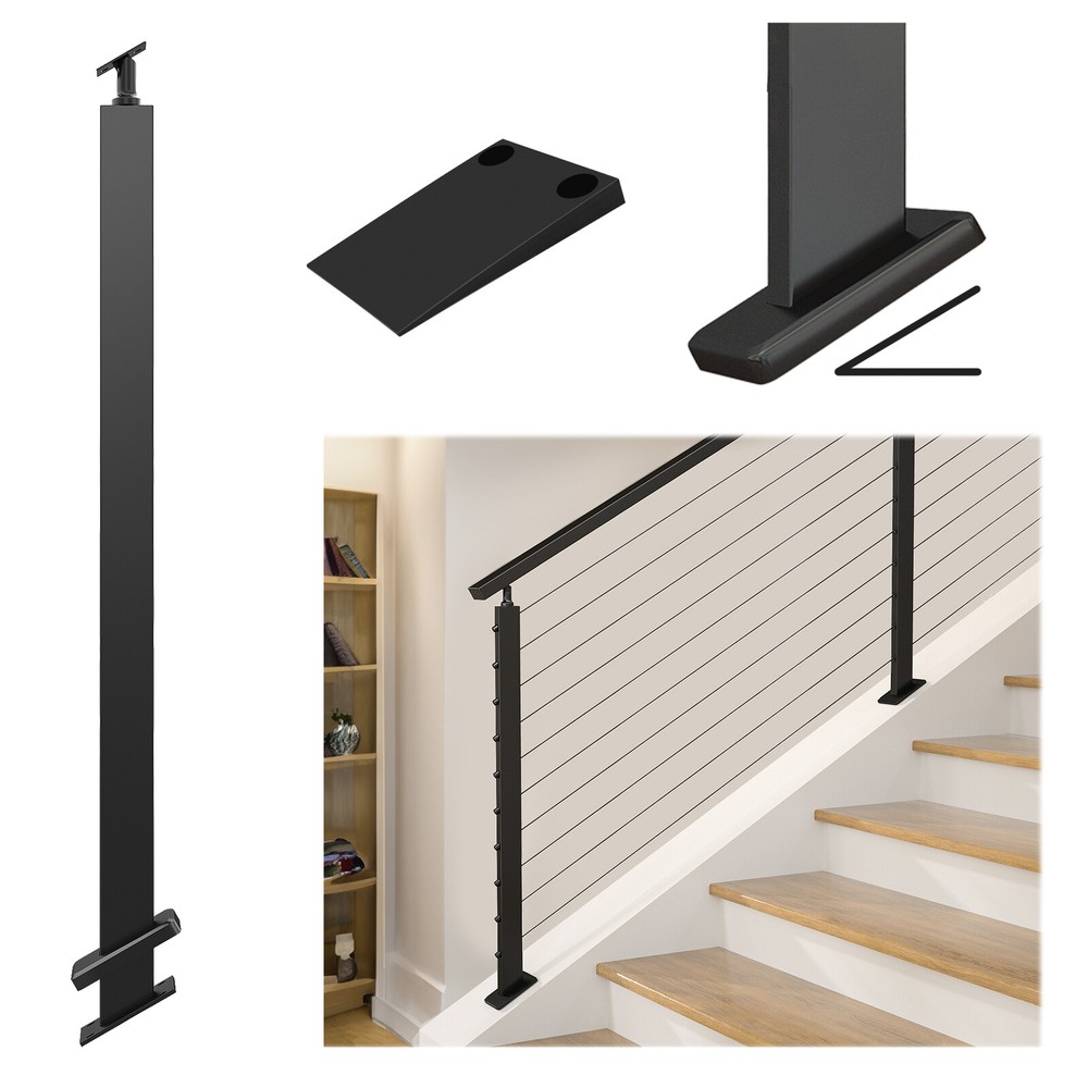Muzata Slope Post Knee Wall 36"x1"x2" Adjustable Top Cable Railing Post PR11