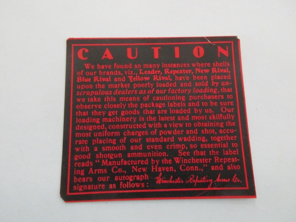 Original Winchester Repeating Arms Caution Label