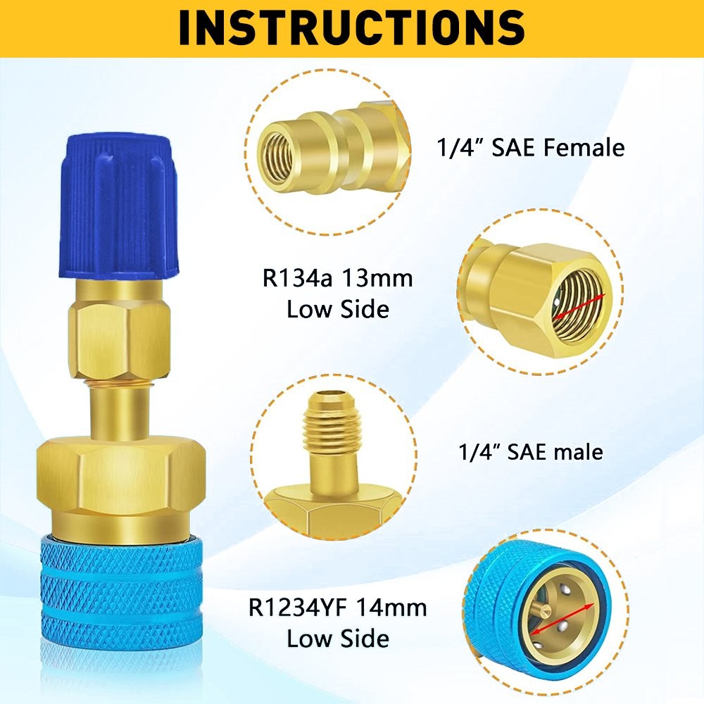 2Pcs R1234yf Quick Connector Adapter Coupler Auto A/C Gauge Set Low/High