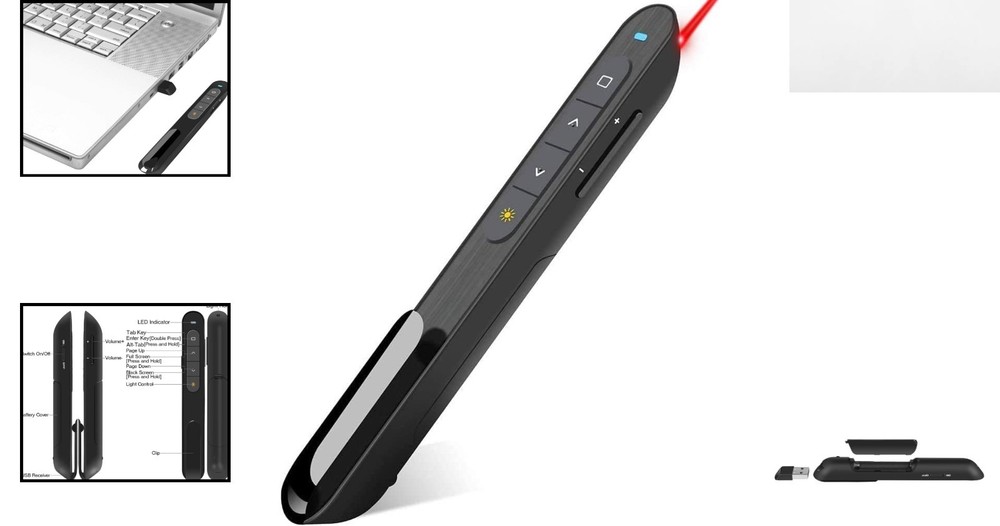 Compact Wireless Clicker for Presentations - Built-in Laser & Hyperlink Control