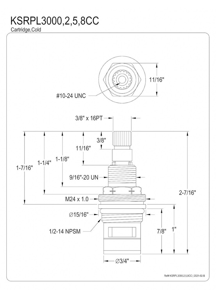 Kingston Brass KSRPL3000CC Cartridge Cold Side Handle