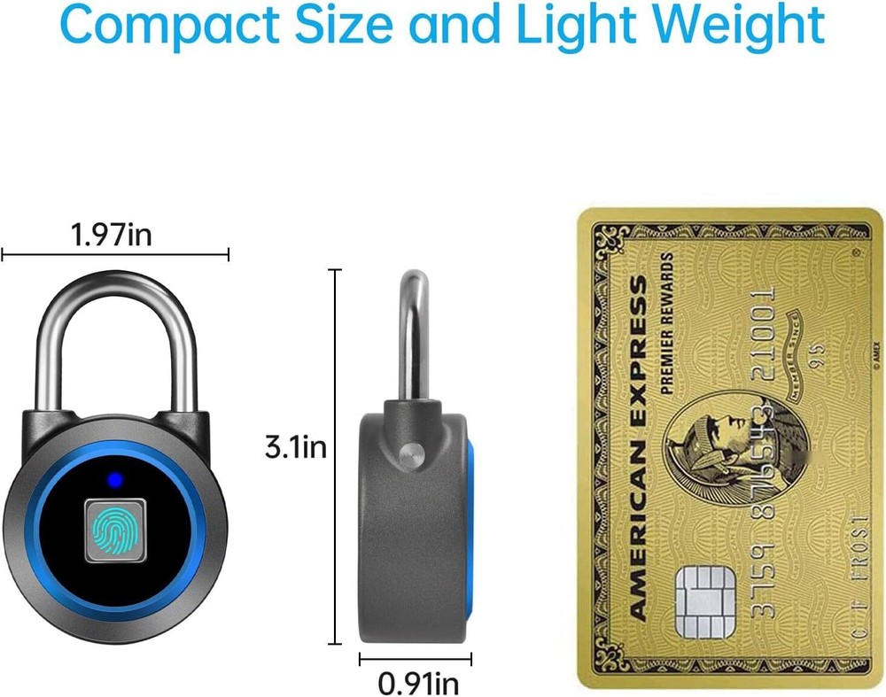 Fingerprint Padlock, Bluetooth Lock, Mobile APP, Smart Padlock, Waterproof, Blue
