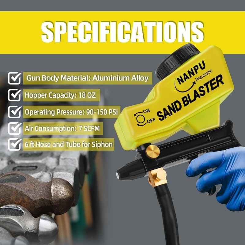 Light-Duty Air Sandblaster Gun Kit with Siphon & Gravity Feed, Ceramic Nozzle, M
