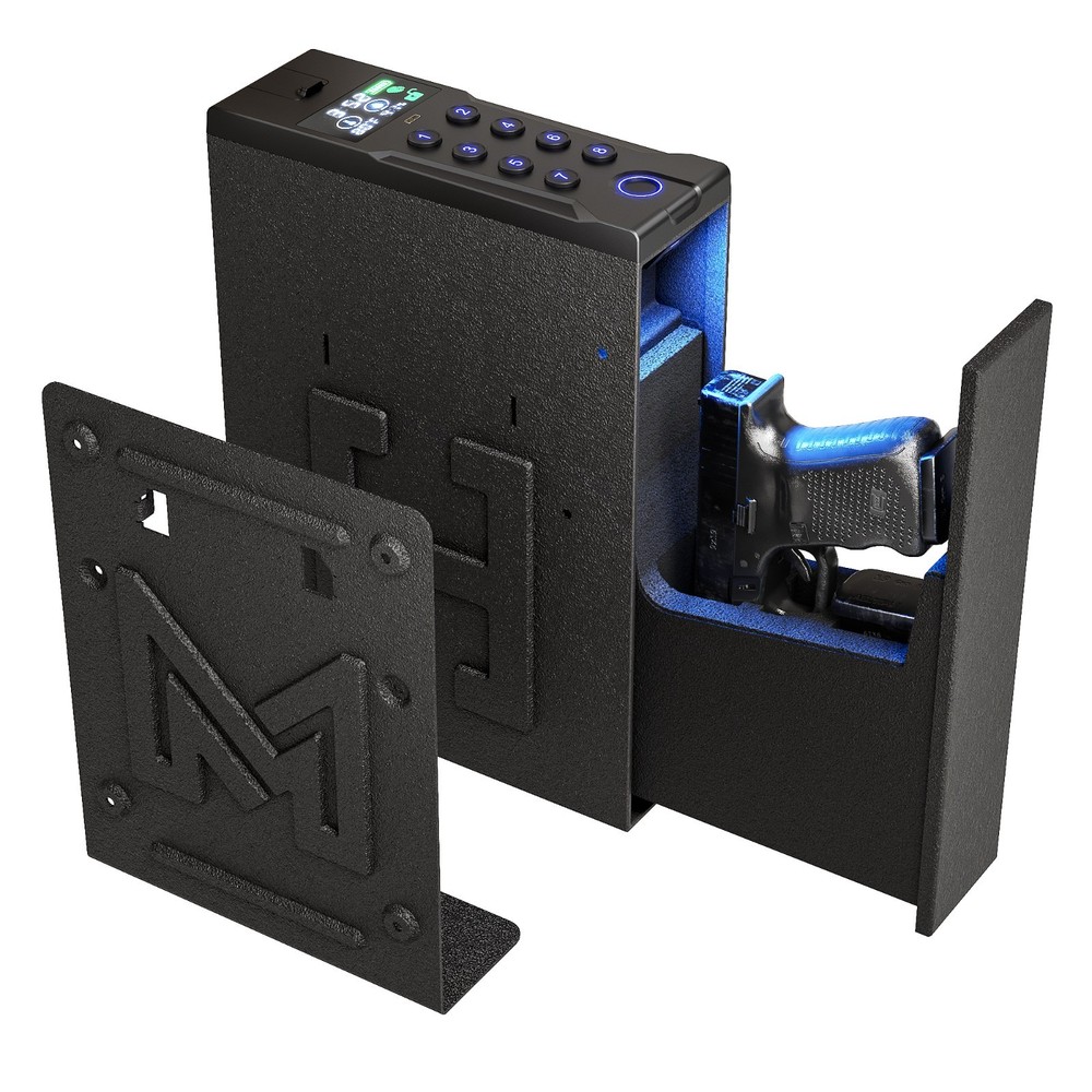 Wall Gun Safe for 4 Handguns, Fingerprint/Key/PIN Quick Access Lock Box