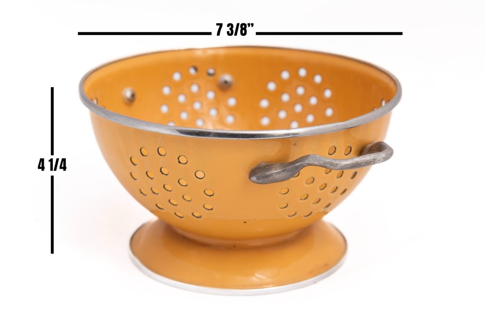 Vintage Yellow Enamel Strainer Colander Kitchen Cookware
