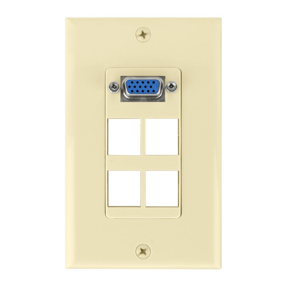 Construct Pro VGA Keystone Wall Plate (4 Ports, Ivory)