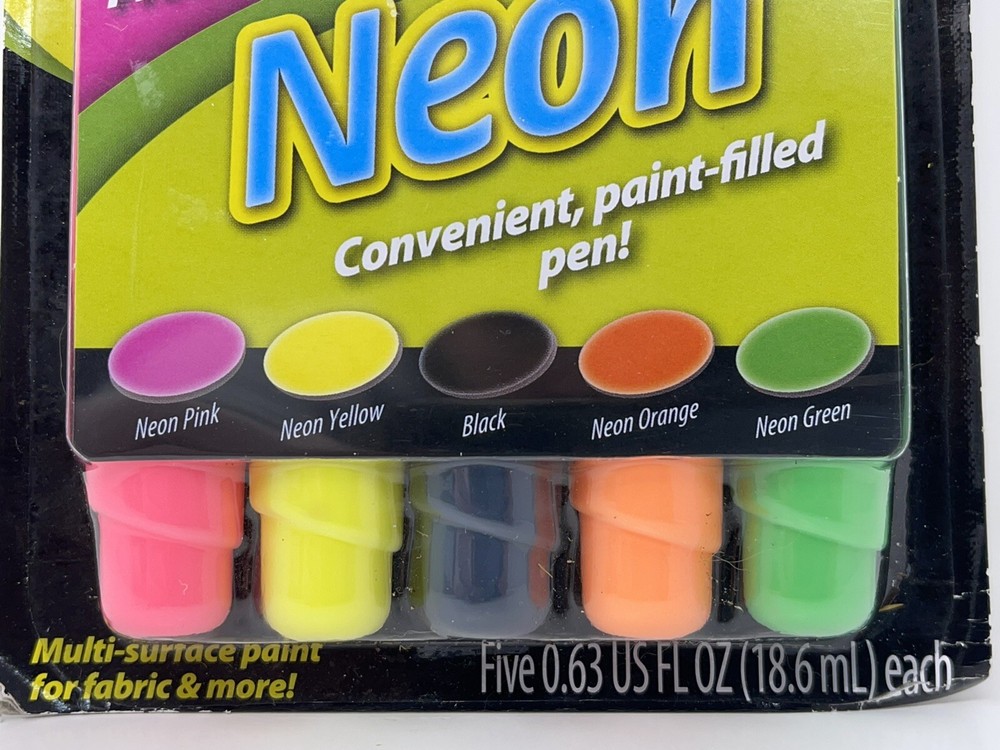 Puffy 3D PAINT PENS NEON PERMANENT MULTI-SURFACE FABRIC Precision Tip 5-pack