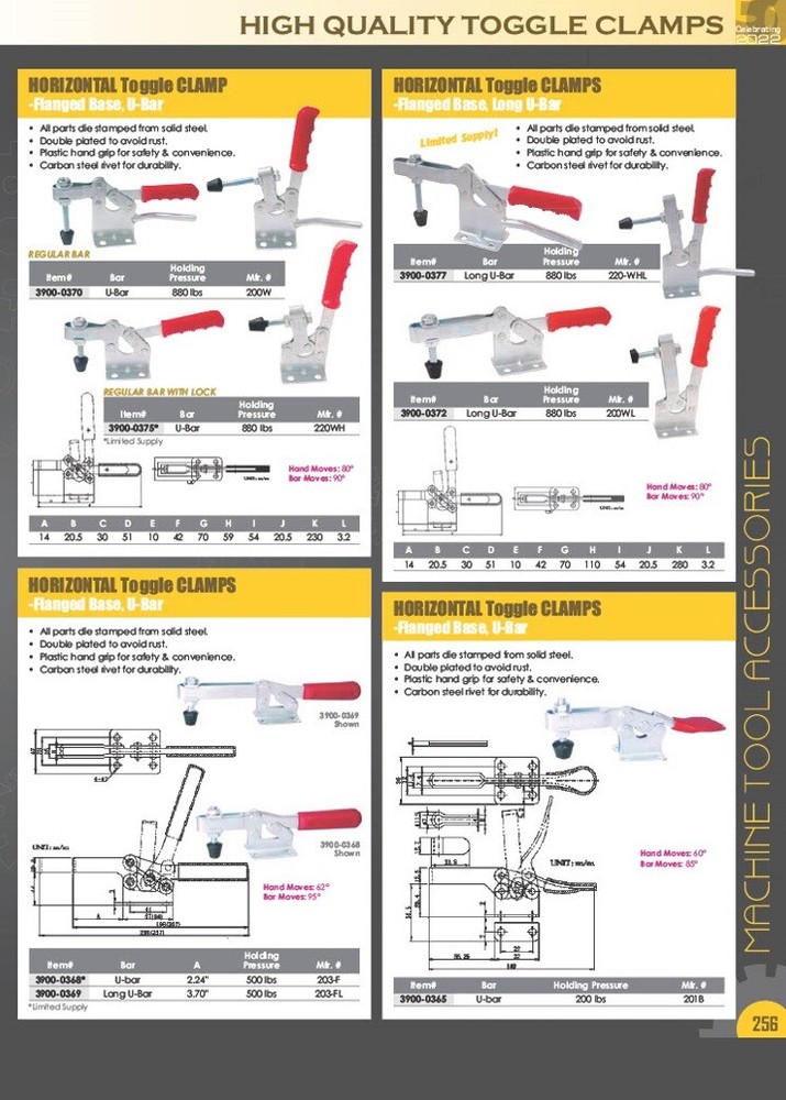 STYLE # 101-D VERTICAL U-BAR TOGGLE CLAMP WITH FLANGED BASE (3900-0334)