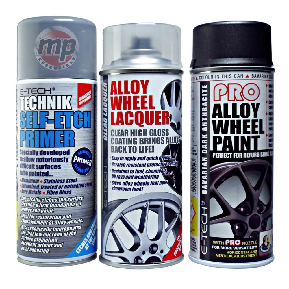 E-Tech Alloy Wheel Refurb Restore Primer, Lacquer & Anthracite Grey Spray Paint