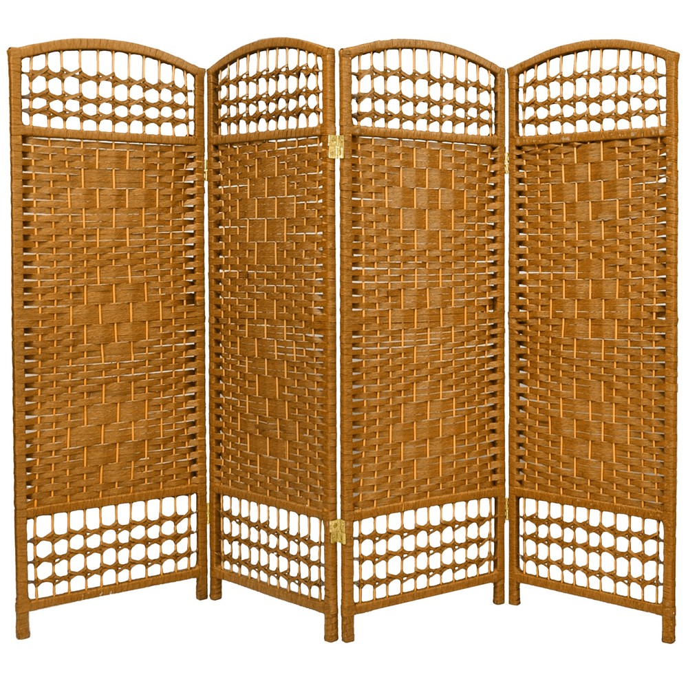 4 ft. Short Fiber Weave Folding Screen - Light Beige - 4 Panels