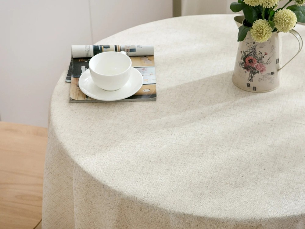 Round Table Household Circular Table Cover Linen Cotton Plain with Table Decor