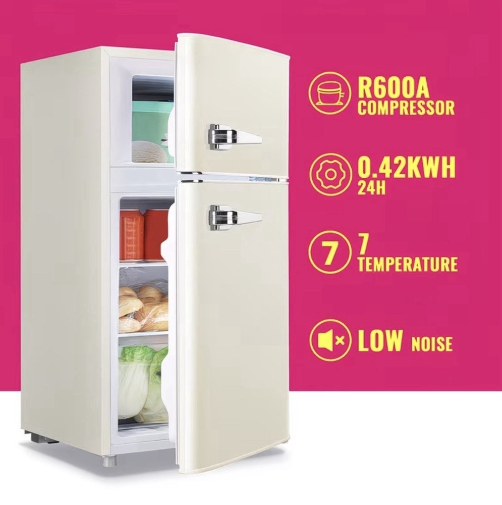 Retro Compact Mini Fridge Freezer, White, 2 Doors, Adjustable Thermostat