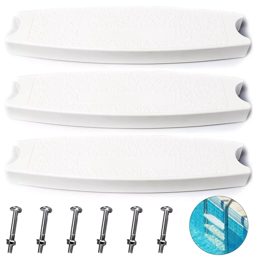 3-Pack White 18" Universal Pool Ladder Steps Heavy-Duty Molded Plastic Swi...