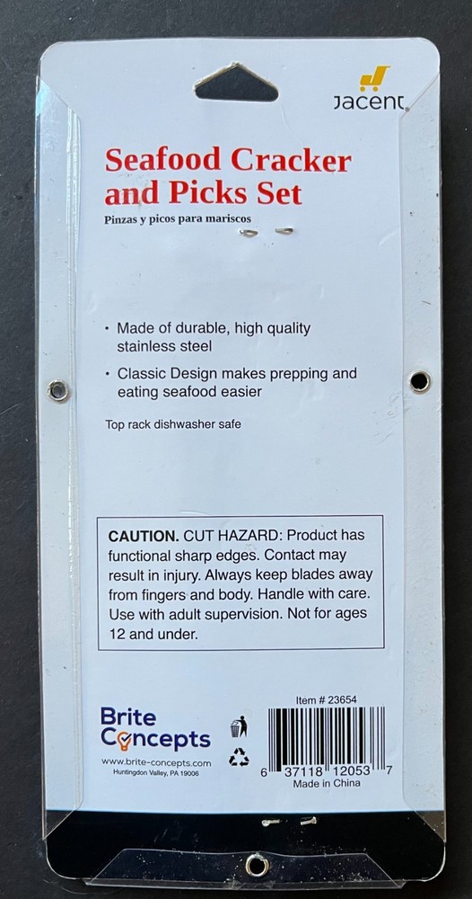 Culinary Elements 5 Piece Seafood Shell Cracker and Picks Set NEW