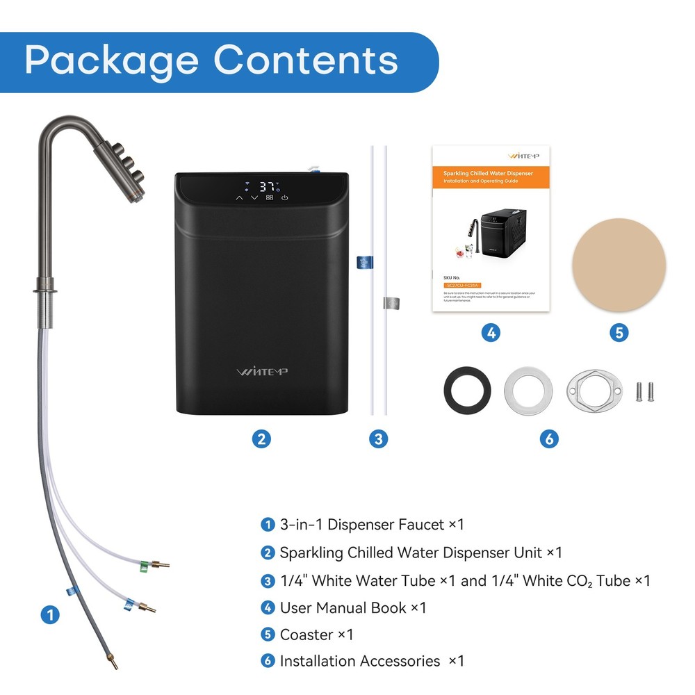 3-in-1 Under Sink Sparkling Water System, Chilled & Soda Dispenser, WiFi Control