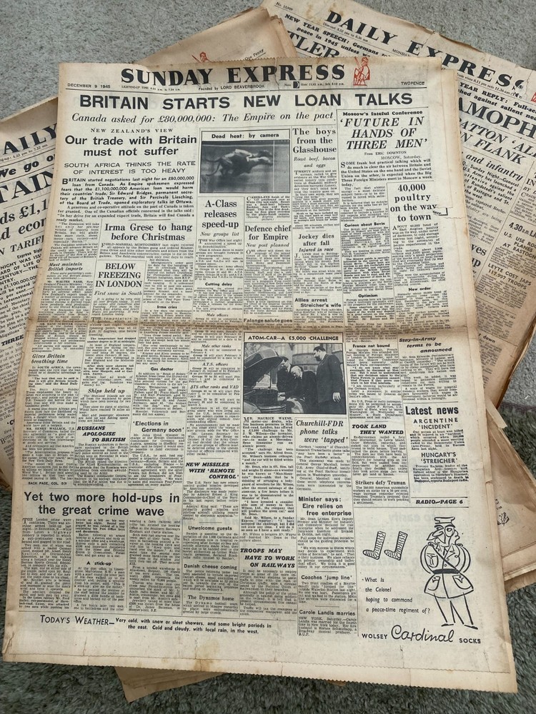 Sunday Express Newspaper 12th August 1945 ORIGINAL