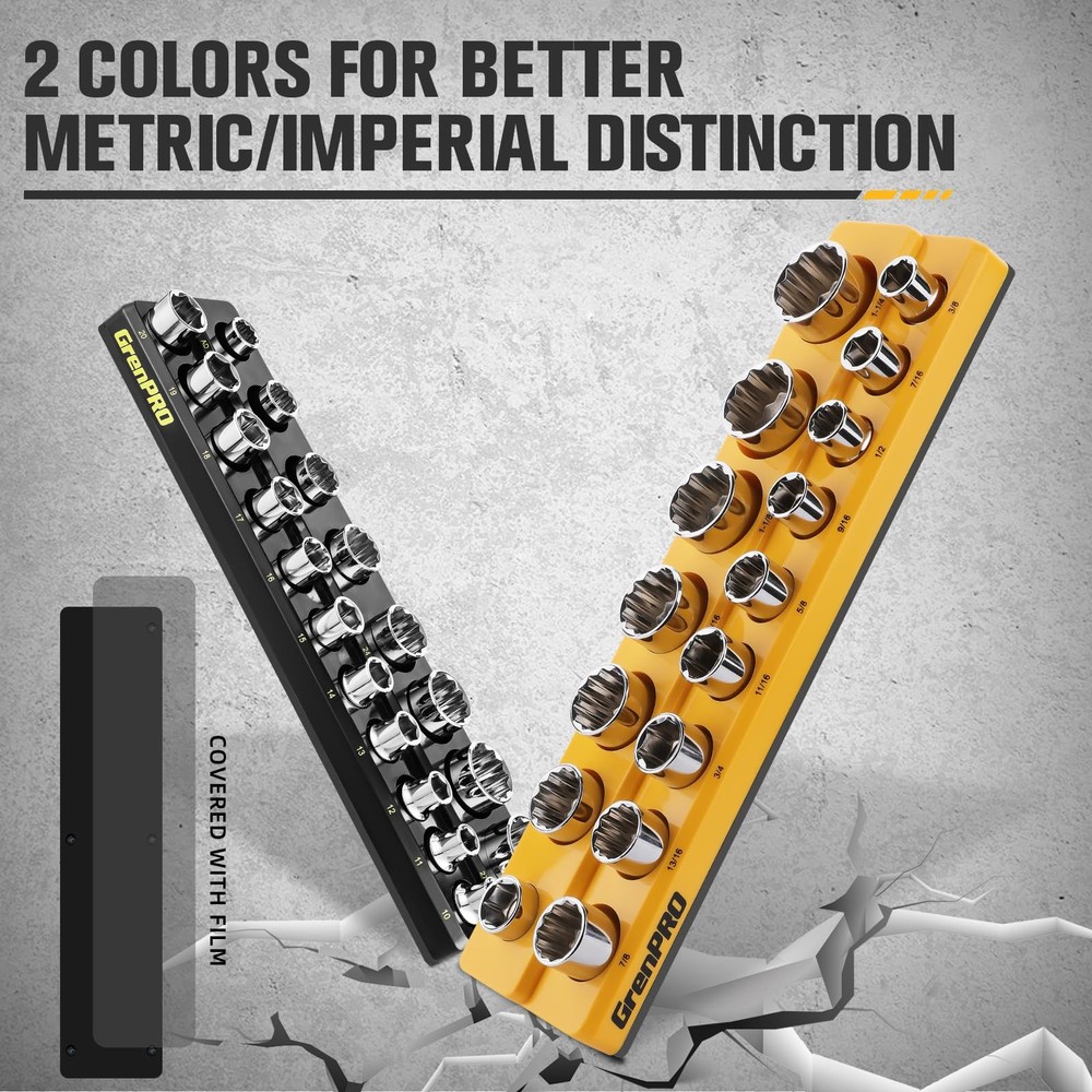 Socket Organizer for Tool Box Drawer, 6pc 143 Metric & SAE Magnetic Socket Ho...