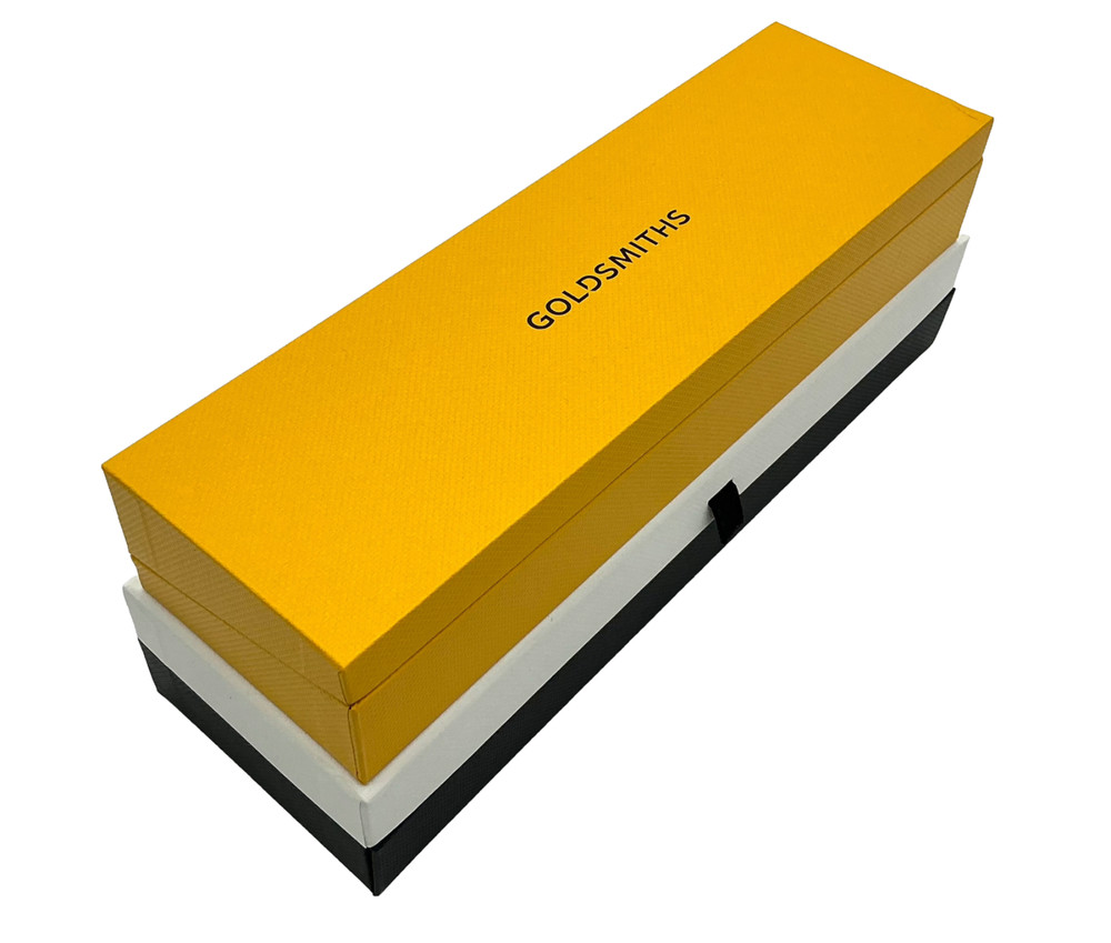 Goldsmiths Rectangular Black /White / Yellow Prestige Watch Box Presentation Set