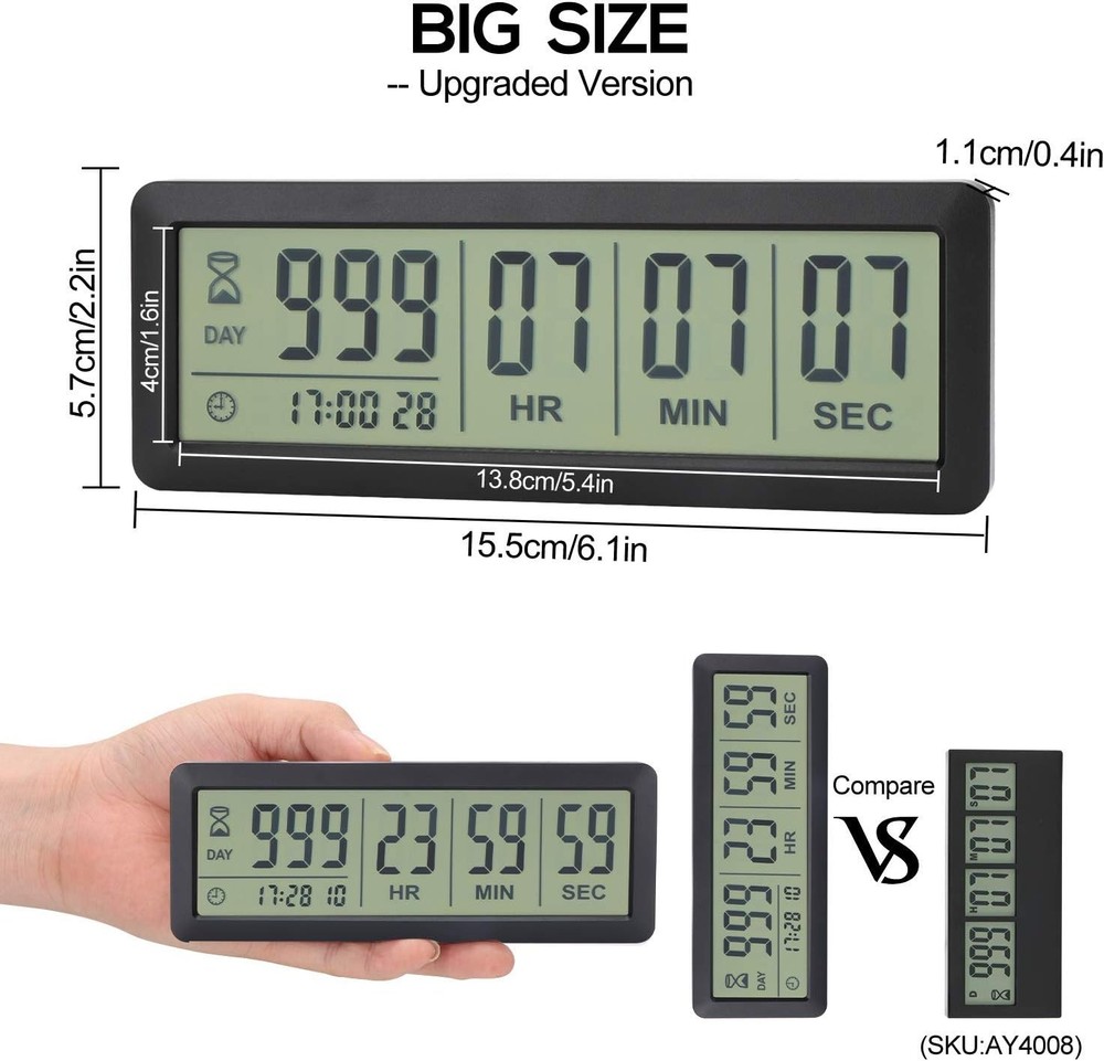 Versatile Digital Countdown Timer with 12/24-Hour Display - Functional & Stylish