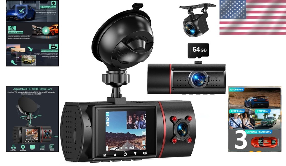 3 Channel Dash Camera Night Vision G-Sensor