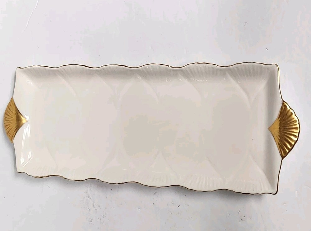 SHELLEY Regency Large Sandwich Platter - Rectangular, Gold Trim & Gold Handles