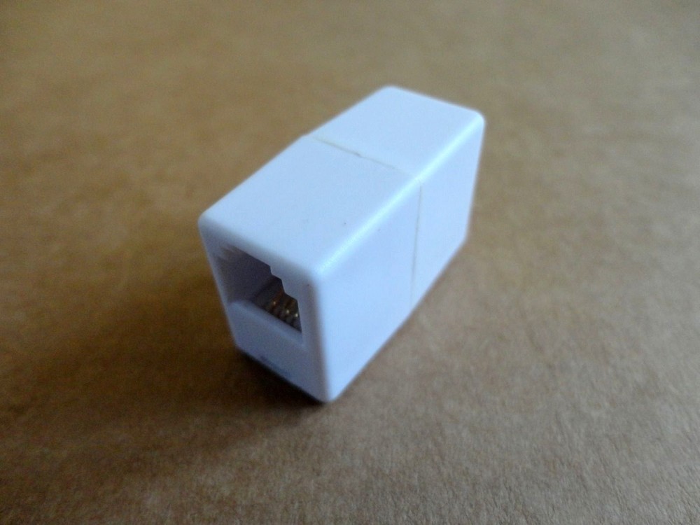 2 Modular Telephone Inline Double Jack Coupler Adapter RJ11-4C6P White