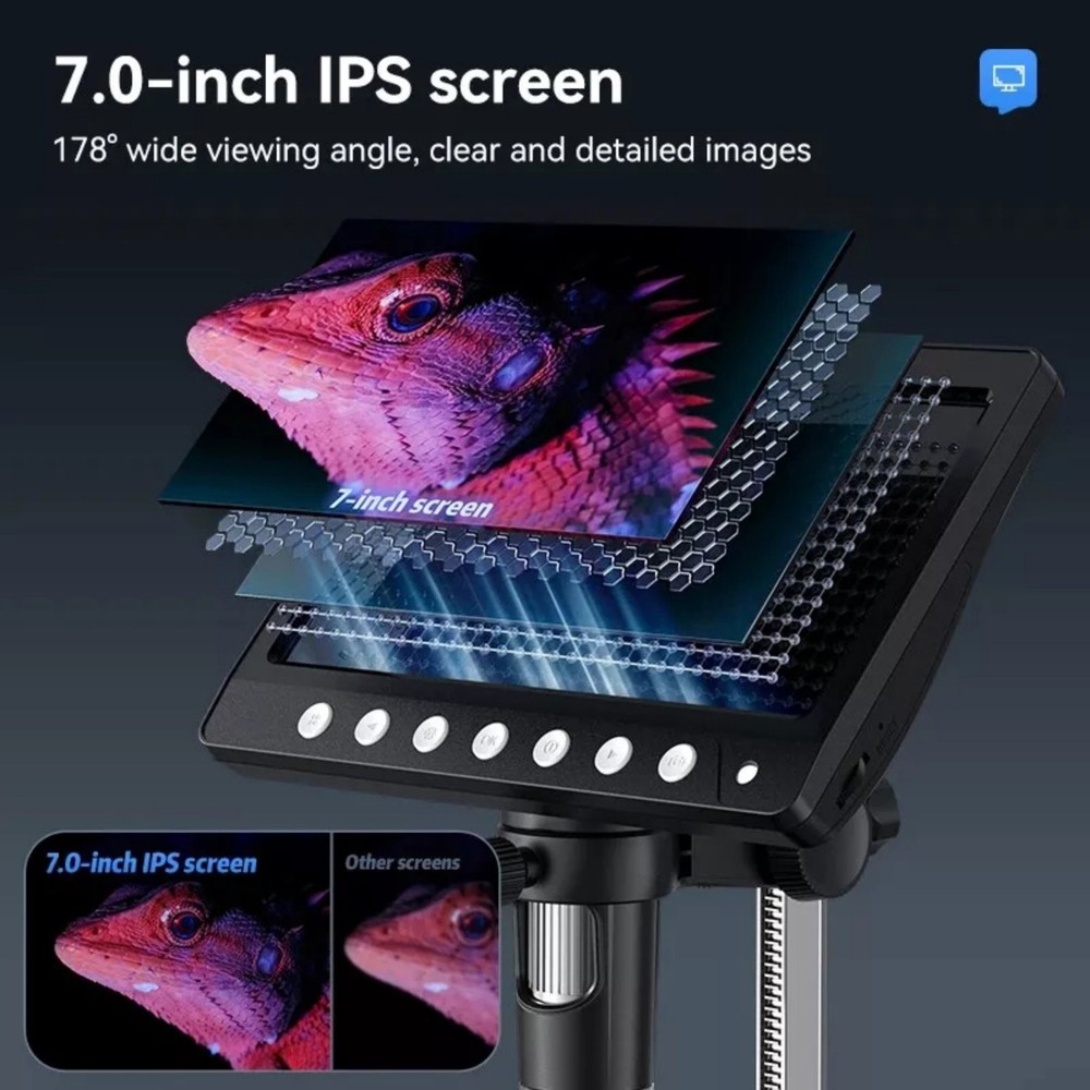 7 "IPS Screen Digital Microscope 1200X 1080P Video Focusing Microscope Tool