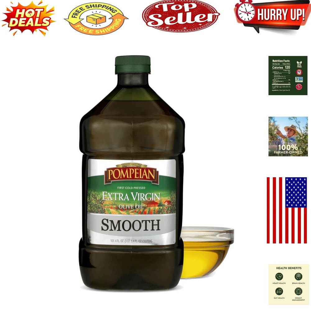 Pure & Smooth Extra Virgin Olive Oil – First Cold Pressed, Polyphenol-Rich, 1...