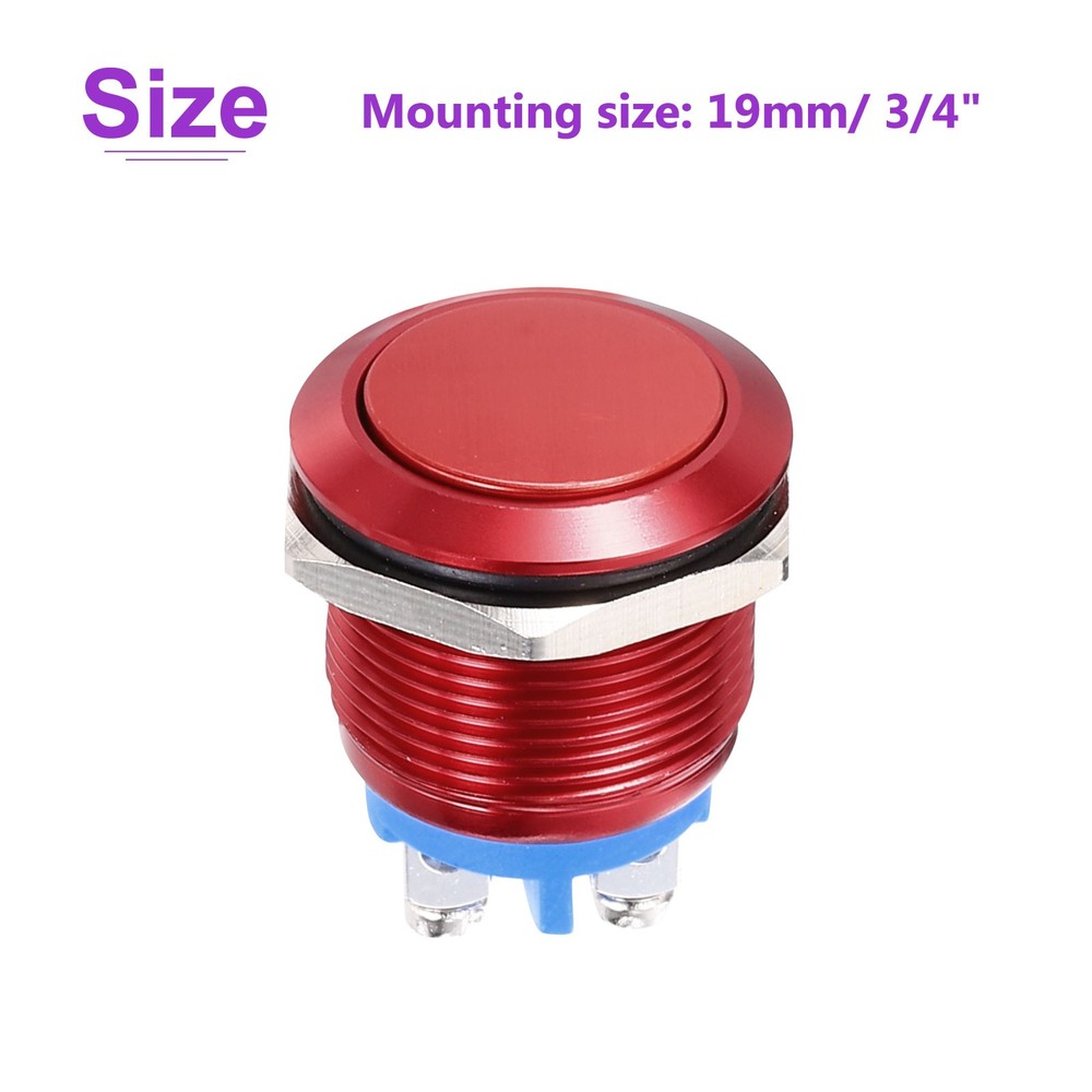 3/4" Momentary Push Button Switch Flat Head Red Shell With Screw Foot, 2Pcs