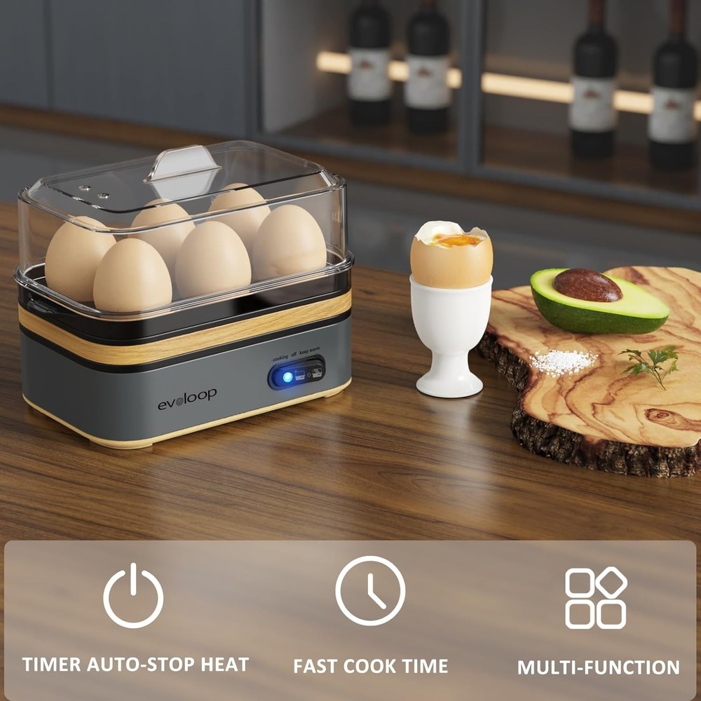 Rapid Electric Egg Cooker - 6 Eggs Capacity, Auto Shut-Off